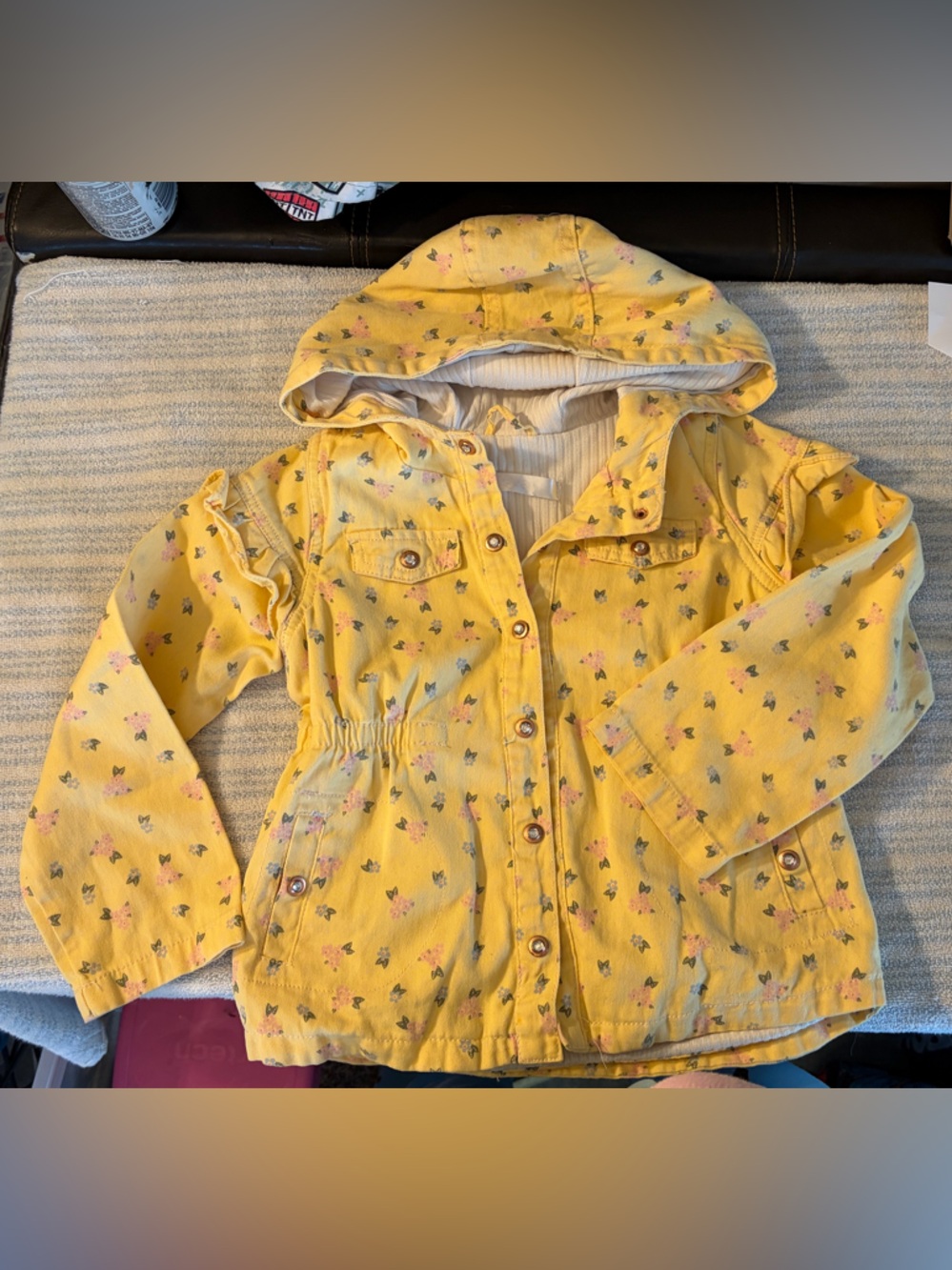 Yellow Floral Hooded Button-Up Jacket
